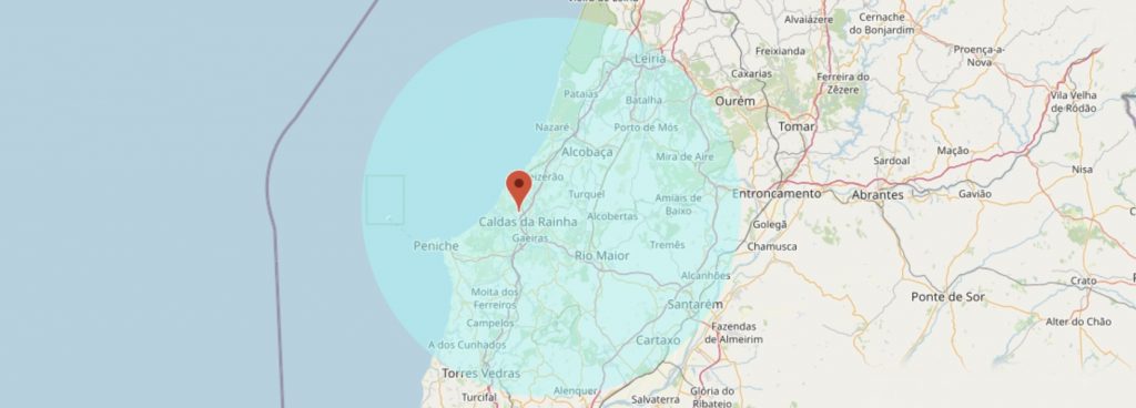 mapa de zona para aluguer de lasers de pêlo e de podologia perto de caldas da rainha